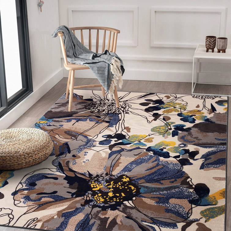 Dichiera Floral Brown/Navy/Cream Area Rug